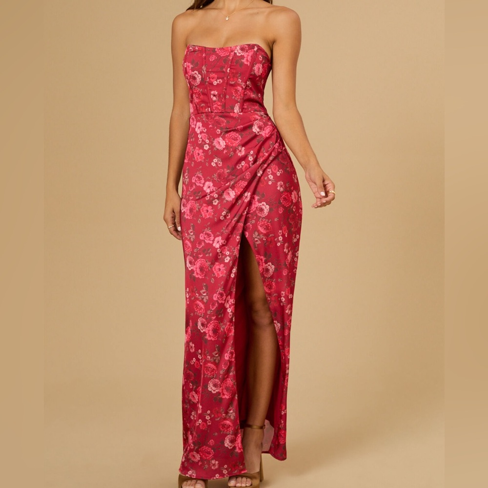 NWT Altar’d State Red Ruth Corset Satin Maxi Dress. Size Small